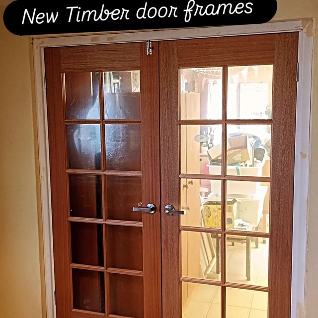 Timber French doors with new door frames