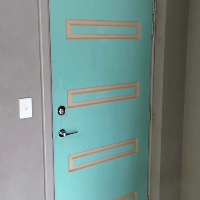 Painted door with timber inlay detail