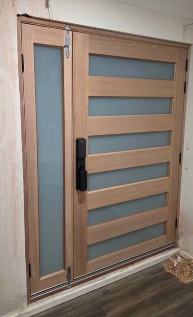 Entry door with frosted side light and glass strips