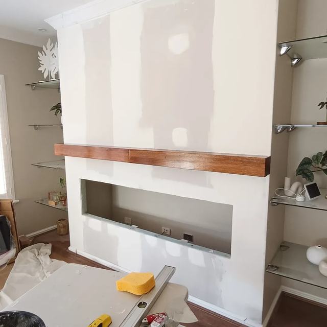 Feature wall with mantel before painting